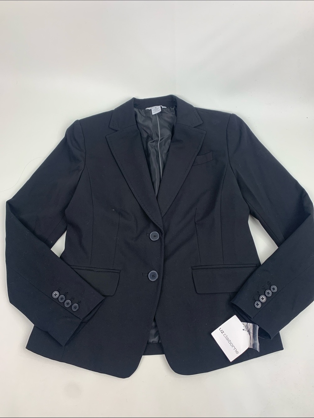 Liz Claiborne Black Women's Two-Button Blazer jacket coat Size 6 Stretch NEW NWT